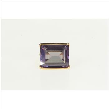 14K 1940's Emerald Cut Amethyst Squared Filigree Yellow Gold Ring, Size 4