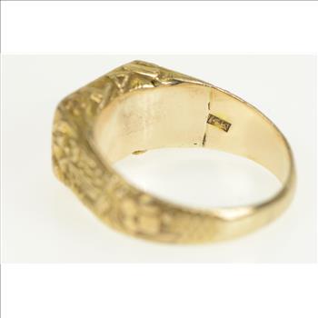 14K 1940's Masonic Ornate G Compass Square Yellow Gold Ring, Size 11.25