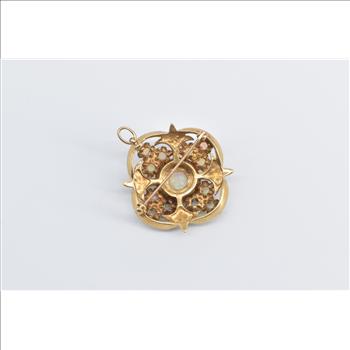 14K 1940's Natural Opal Quatrefoil Statement Yellow Gold Pendant/Pin