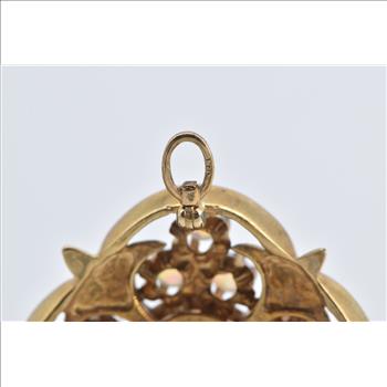 14K 1940's Natural Opal Quatrefoil Statement Yellow Gold Pendant/Pin