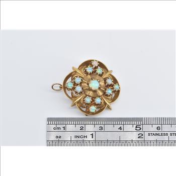 14K 1940's Natural Opal Quatrefoil Statement Yellow Gold Pendant/Pin