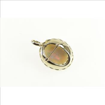 14K 1940's Opal Diamond Elaborate Floral Leaf White Gold Pendant