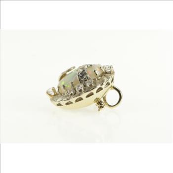 14K 1940's Opal Diamond Elaborate Floral Leaf White Gold Pendant