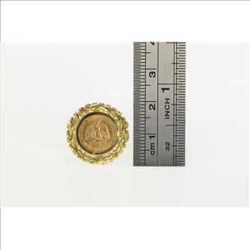 14K 1945 Dos Pesos Mexican Gold Coin Statement Yellow Gold Ring, Size 7