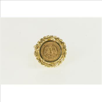 14K 1945 Dos Pesos Mexican Gold Coin Statement Yellow Gold Ring, Size 7