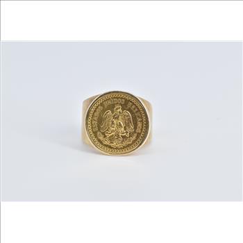 14K 1945 Mexican $2.50 Pesos Coin Statement Yellow Gold Ring, Size 5.25