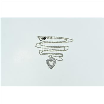 14K 1950's 0.36 Ctw Diamond Heart Classic Chain White Gold Necklace 17.5