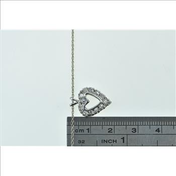 14K 1950's 0.36 Ctw Diamond Heart Classic Chain White Gold Necklace 17.5