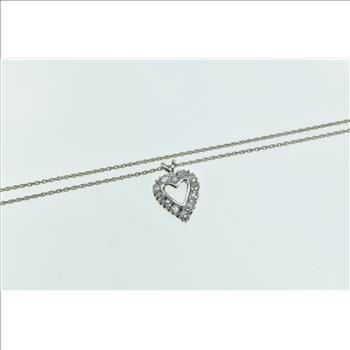 14K 1950's 0.36 Ctw Diamond Heart Classic Chain White Gold Necklace 17.5