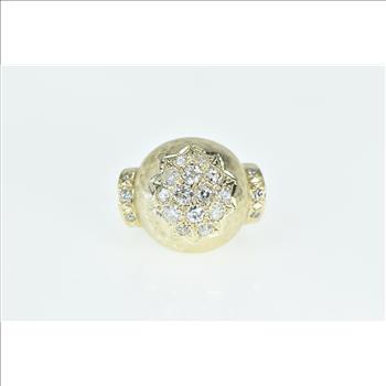 14K 1950's 1.00 Ctw Diamond Domed Cocktail Yellow Gold Ring, Size 7.5