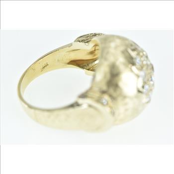 14K 1950's 1.00 Ctw Diamond Domed Cocktail Yellow Gold Ring, Size 7.5