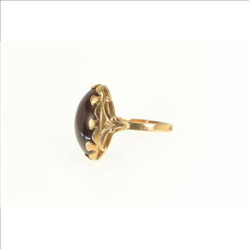 14K 1950's Carnelian Cabochon Vintage Floral Yellow Gold Ring, Size 9