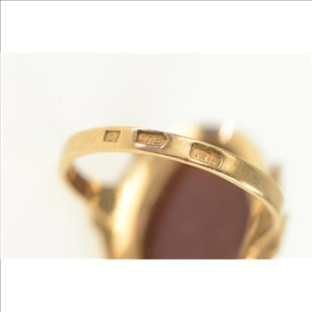 14K 1950's Carnelian Cabochon Vintage Floral Yellow Gold Ring, Size 9