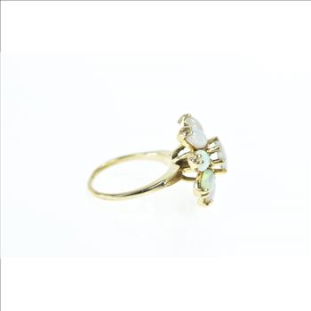 14K 1950's Opal Flower Vintage Round Cluster Yellow Gold Ring, Size 6.25