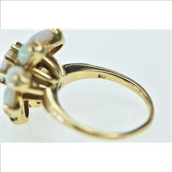 14K 1950's Opal Flower Vintage Round Cluster Yellow Gold Ring, Size 6.25