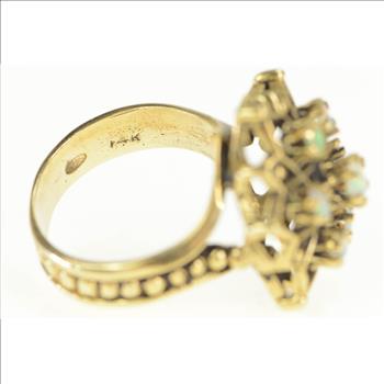 14K 1950's Ornate Natural Opal Star Flower Cocktail Yellow Gold Ring, Size 4.25