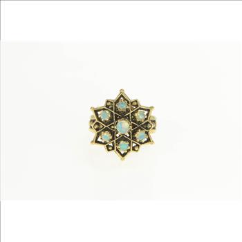 14K 1950's Ornate Natural Opal Star Flower Cocktail Yellow Gold Ring, Size 4.25