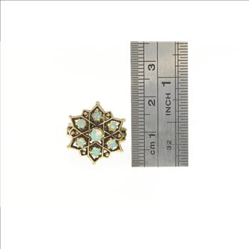 14K 1950's Ornate Natural Opal Star Flower Cocktail Yellow Gold Ring, Size 4.25