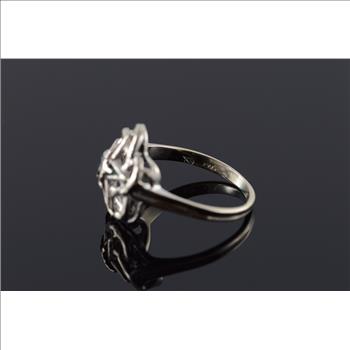 14K 1960's Eastern Star Enamel White Gold Ring, Size 8.5