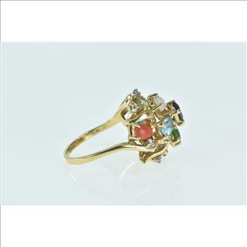 14K 1960's Gemstone Diamond Cluster Statement Yellow Gold Ring, Size 8.75