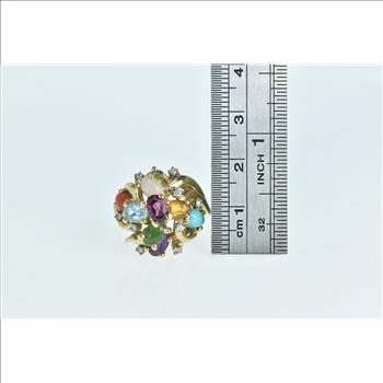 14K 1960's Gemstone Diamond Cluster Statement Yellow Gold Ring, Size 8.75