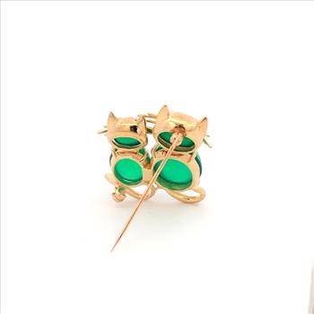 14K 1960's Green Glass Ruby Kitty Cats Kittens Yellow Gold Pin/Brooch