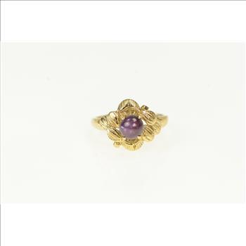 14K 1960's Natural Star Ruby Leaf Design Vintage Yellow Gold Ring, Size 4.75