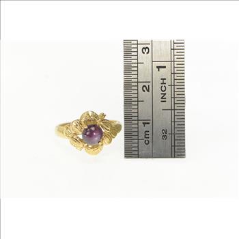 14K 1960's Natural Star Ruby Leaf Design Vintage Yellow Gold Ring, Size 4.75