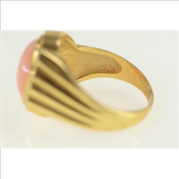 14K 1960's Ornate Coral Diamond Statement Yellow Gold Ring, Size 7.75