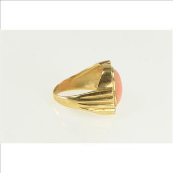 14K 1960's Ornate Coral Diamond Statement Yellow Gold Ring, Size 7.75