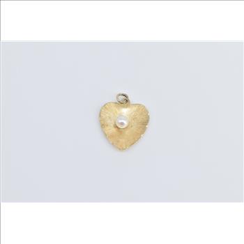 14K 1960's Pearl Curved Heart Love Valentine Yellow Gold Charm/Pendant
