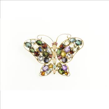 14K 1960's Retro Syn. Opal Butterfly Yellow Gold Pin/Brooch