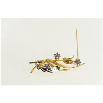 14K 1960's Ruby Diamond Flower Bouquet Yellow Gold Pin/Brooch