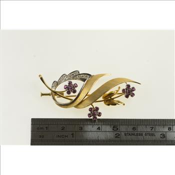 14K 1960's Ruby Diamond Flower Bouquet Yellow Gold Pin/Brooch