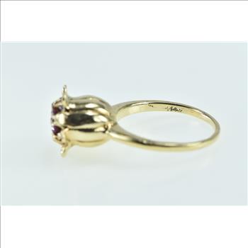 14K 1960's Ruby Flower Cluster Statement Yellow Gold Ring, Size 6.25