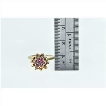 14K 1960's Ruby Flower Cluster Statement Yellow Gold Ring, Size 6.25