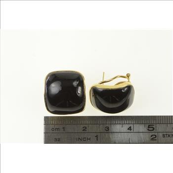 14K 1960's Vintage Curved Black Onyx Yellow Gold Earrings
