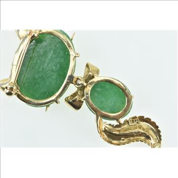 14K 1960's Vintage Jade Cat Kitten Drop Dangle Yellow Gold Pin/Brooch