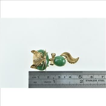 14K 1960's Vintage Jade Cat Kitten Drop Dangle Yellow Gold Pin/Brooch