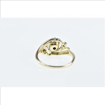 14K 1960's Vintage Syn. Ruby Diamond Swirl Yellow Gold Ring, Size 5