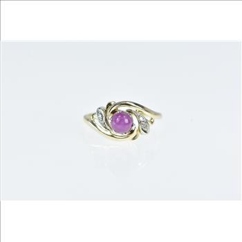 14K 1960's Vintage Syn. Ruby Diamond Swirl Yellow Gold Ring, Size 5