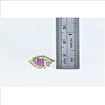 14K 1960's Vintage Syn. Ruby Diamond Swirl Yellow Gold Ring, Size 5