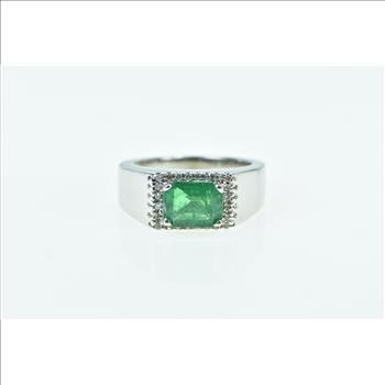 14K 1.98 Ctw Natural Emerald Diamond Halo Statement White Gold Ring, Size 6.75