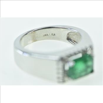 14K 1.98 Ctw Natural Emerald Diamond Halo Statement White Gold Ring, Size 6.75