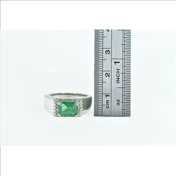 14K 1.98 Ctw Natural Emerald Diamond Halo Statement White Gold Ring, Size 6.75