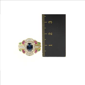 14K 1.99 Ctw Sapphire Ruby Diamond Engagement Yellow Gold Ring, Size 6