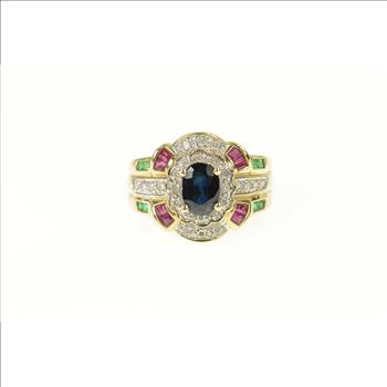 14K 1.99 Ctw Sapphire Ruby Diamond Engagement Yellow Gold Ring, Size 6