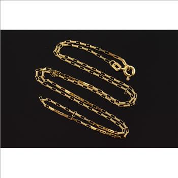 14K 1.9g Fancy Box Link Chain Yellow Gold Necklace 18