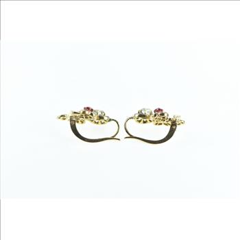 14K 2 Ctw Victorian Diamond Ruby Sapphire Yellow Gold Earrings
