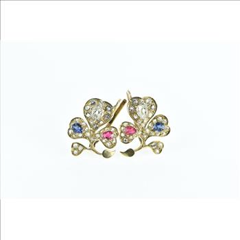 14K 2 Ctw Victorian Diamond Ruby Sapphire Yellow Gold Earrings